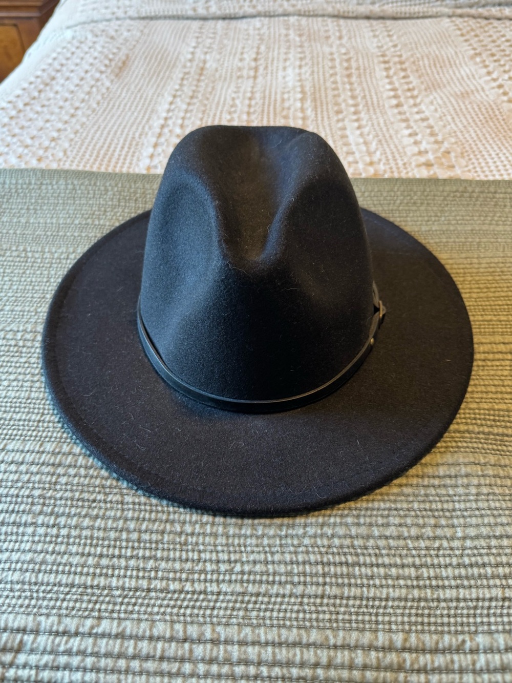 Black Wool Felt Fedora Hat - Classic Wide Brim
